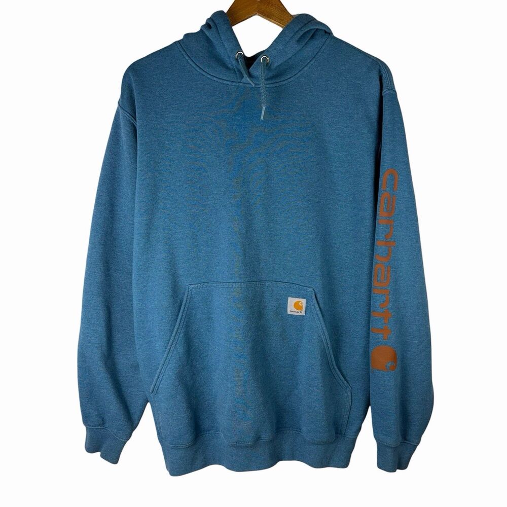 CARHARTT K288 Mens M Original Fit Pullover Blue Sweatshirt HOODIE Work Logo